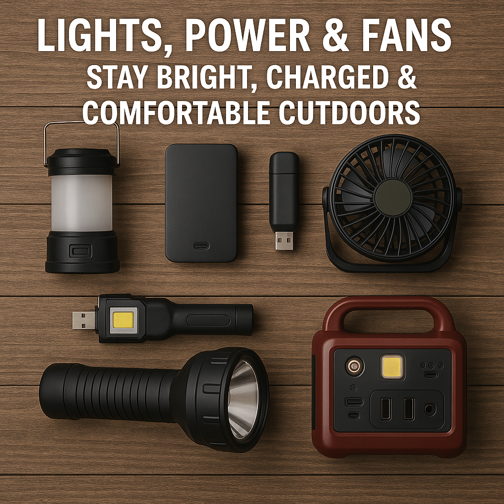 Lights, Power & Fans – Stay Bright, Charged & Comfortable Outdoors