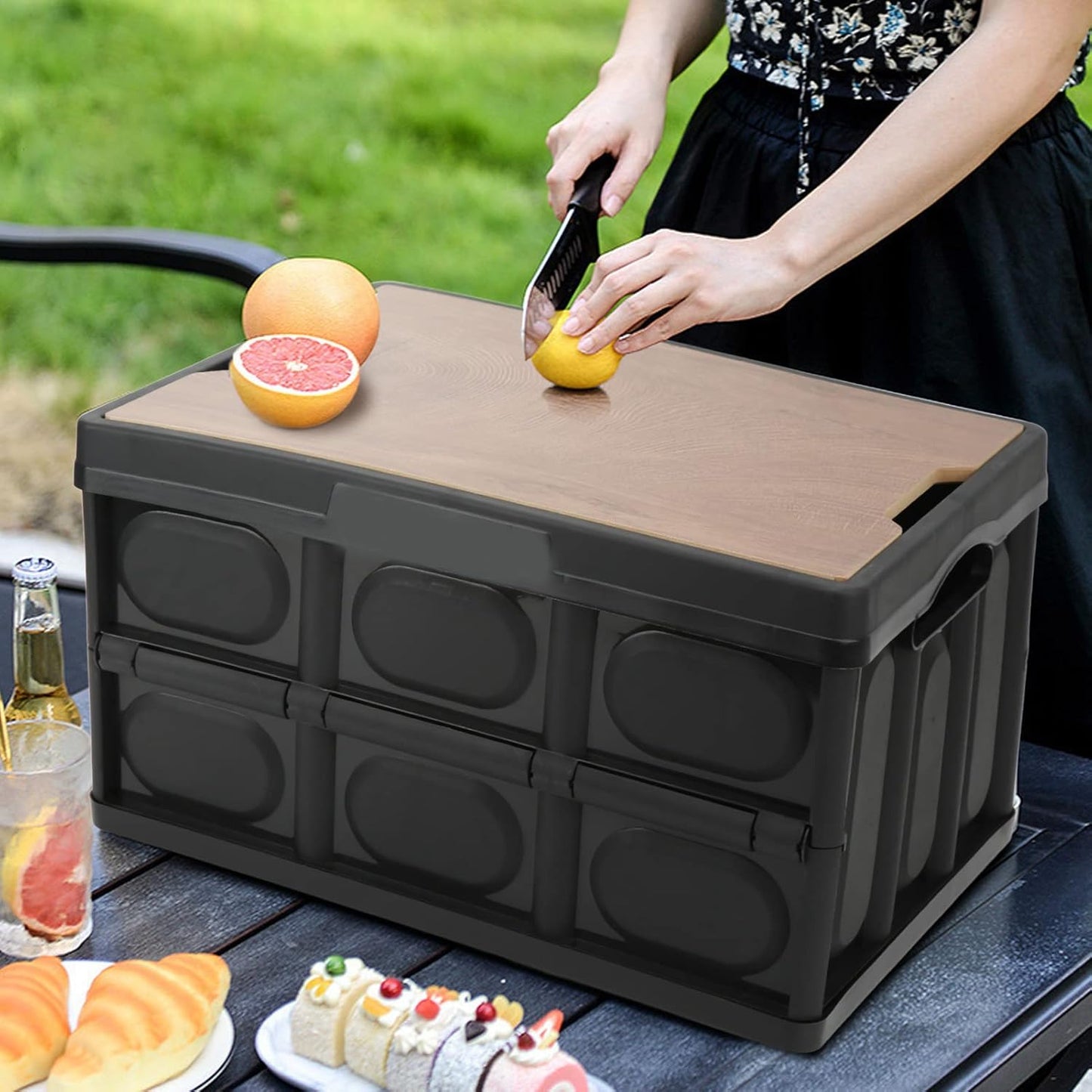 Foldable Storage Box with Wooden Lid – 30L & 55L