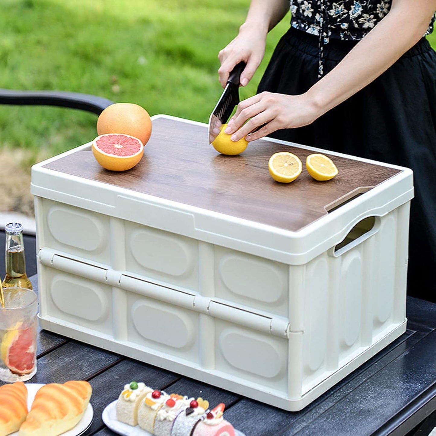 Foldable Storage Box with Wooden Lid – 30L & 55L